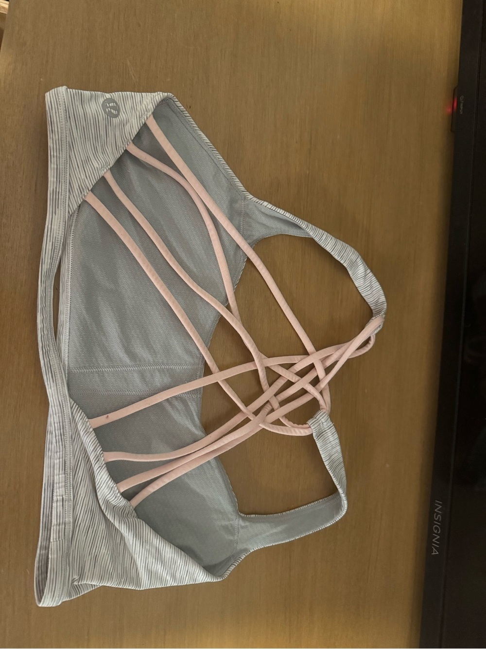 lululemon athletica Light Grey with Pink Strappy Sports Bralette